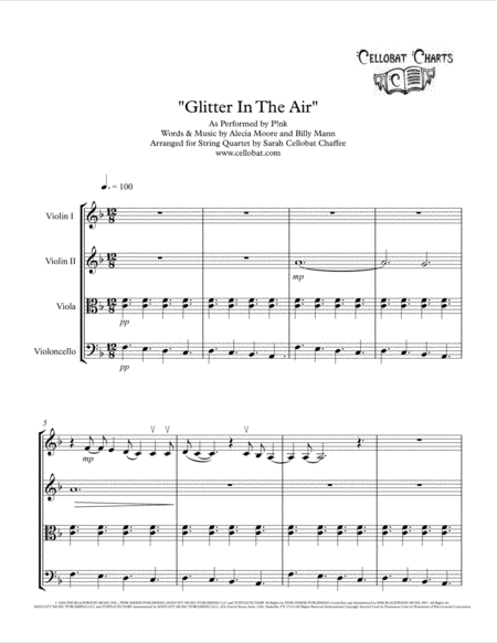 Glitter In The Air String Quartet P Nk Arr Cellobat Recording Available Sheet Music