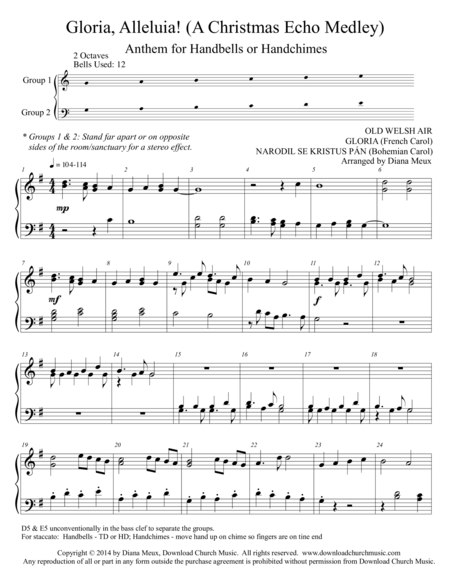 Gloria Alleluia A Christmas Echo Medley For Handbells Chimes 2 Octaves Sheet Music