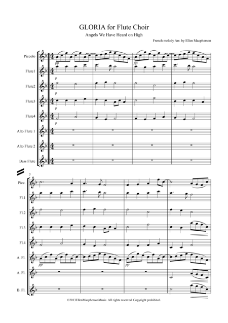 Free Sheet Music Gloria For Flute Choir