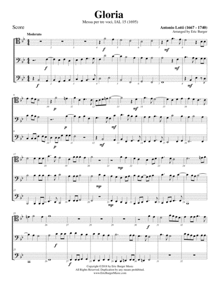 Gloria For Trombone Or Low Brass Trio Sheet Music