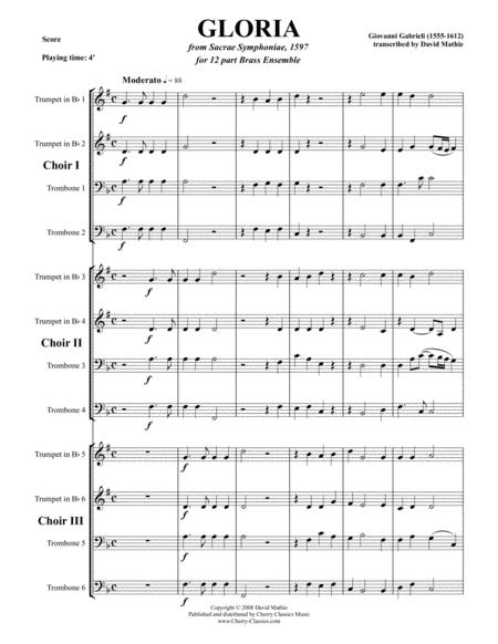 Gloria From Sacrae Symphoniae 1597 For Brass Ensemble Sheet Music