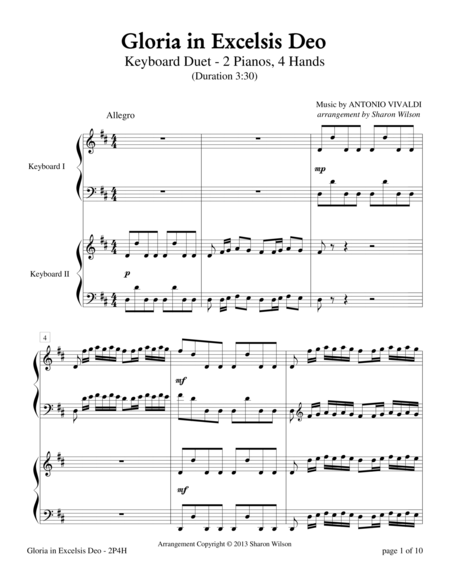 Gloria In Excelsis Deo 2 Pianos 4 Hands Sheet Music