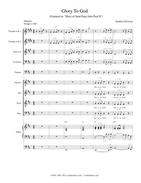 Free Sheet Music Glory To God From Mass Of Saint Pope John Paul Ii