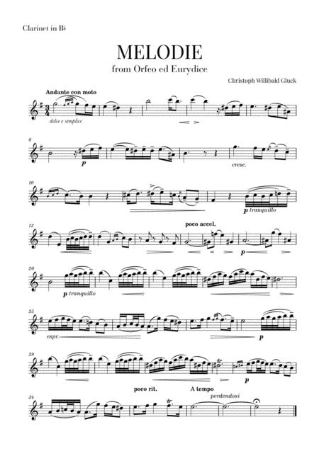 Free Sheet Music Gluck Melodie For Clarinet