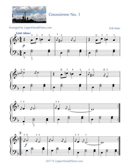 Free Sheet Music Gnossienne No 1 Easy Piano
