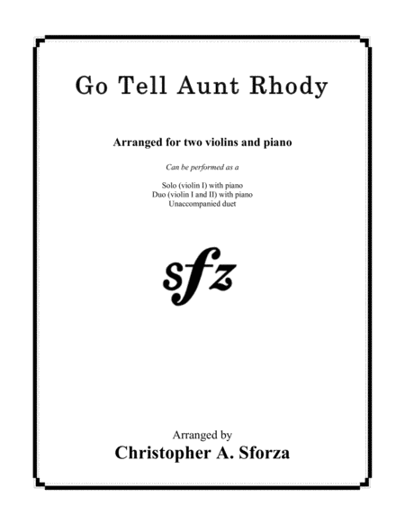 Go Tell Aunt Rhody For Two Violins And Piano Sheet Music