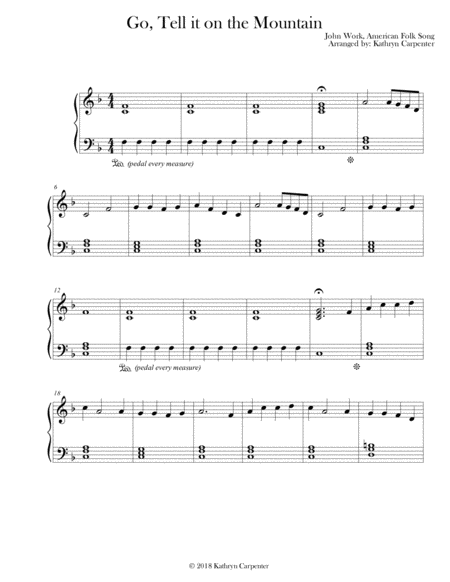 Go Tell It On The Mountain Easy Piano Level 2a Sheet Music