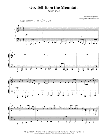 Free Sheet Music Go Tell It On The Mountain Jazz Piano