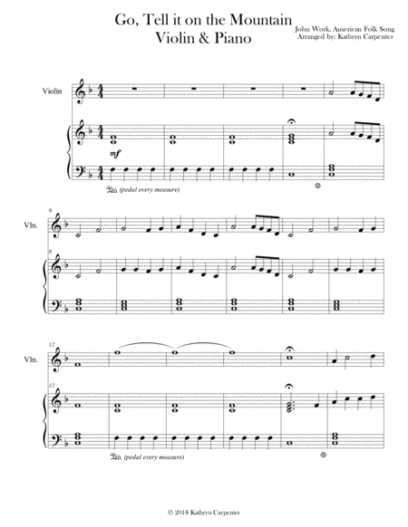 Go Tell It On The Mountain Piano Violin Sheet Music