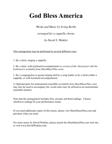 Free Sheet Music God Bless America A Cappella