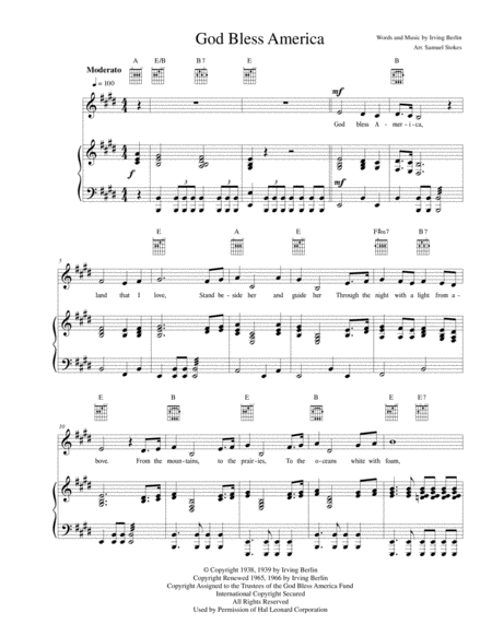 Free Sheet Music God Bless America For Piano Voice Guitar