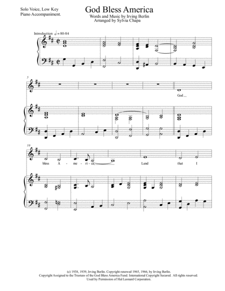 Free Sheet Music God Bless America Solo Voice Low Piano Accompaniment Arr By Sylvia Chapa