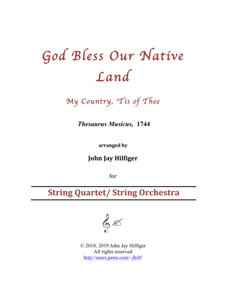 Free Sheet Music God Bless Our Native Land My Country Tis Of Thee For Strings