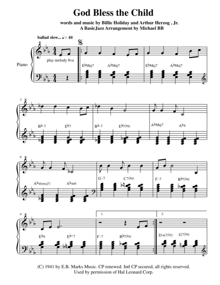 Free Sheet Music God Bless The Child A Basicjazz Arrangement By Michael Bb From Gateway Editions