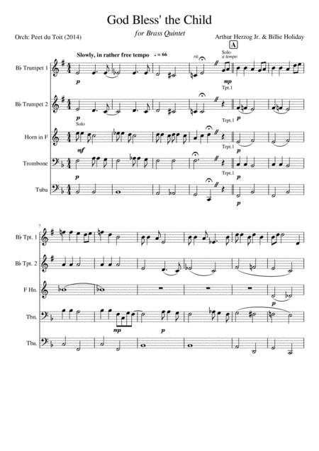 God Bless The Child Arthur Herzog And Billie Holiday Brass Quintet Sheet Music