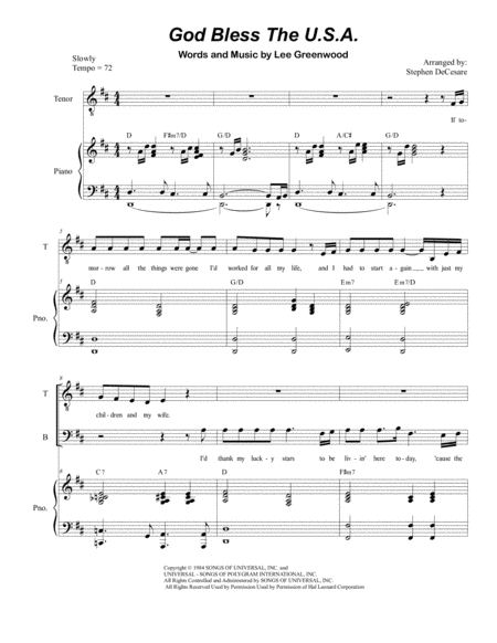 God Bless The Us A Duet For Tenor And Bass Solo Sheet Music