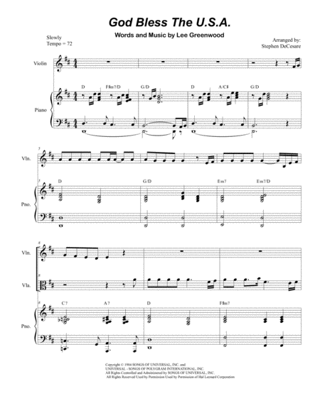 Free Sheet Music God Bless The Us A Duet For Violin And Viola