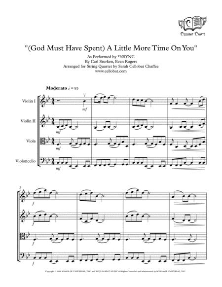 God Must Have Spent A Little More Time On You String Quartet Nsync Arr Cellobat Sheet Music