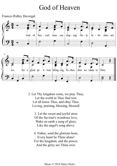 God Of Heaven A New Tune To A Wonderful Frances Ridley Havergal Hymn Sheet Music