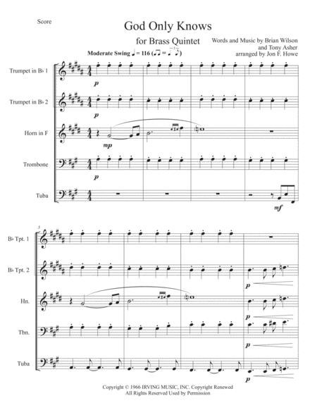 God Only Knows Brass Quintet Arrangement Sheet Music