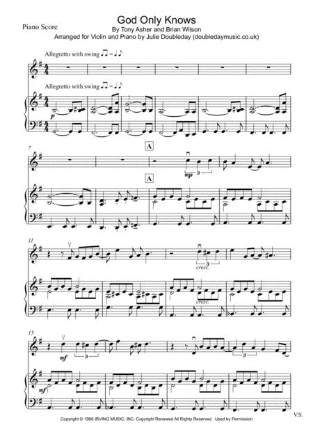 God Only Knows By The Beach Boys For Violin And Piano Sheet Music