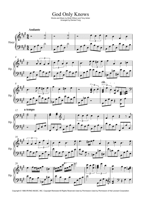 Free Sheet Music God Only Knows Piano Harp Solo