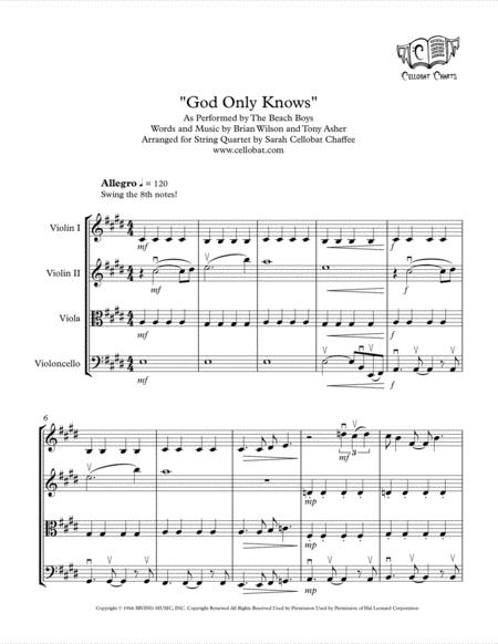 God Only Knows String Quartet Beach Boys Arr Cellobat Sheet Music