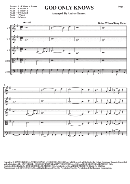 Free Sheet Music God Only Knows String Quintet