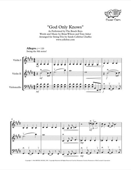 God Only Knows String Trio 2 Violins Cello Beach Boys Arr Cellobat Sheet Music