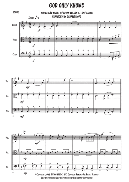 Free Sheet Music God Only Knows String Trio