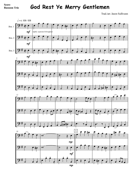 God Rest Ye Merry Gentlemen Bassoon Trio Sheet Music