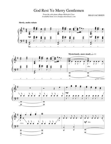 Free Sheet Music God Rest Ye Merry Gentlemen By Brad Jacobsen