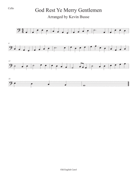 God Rest Ye Merry Gentlemen Easy Key Of C Cello Sheet Music