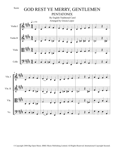 God Rest Ye Merry Gentlemen Pentatonix Strings Quartet Sheet Music