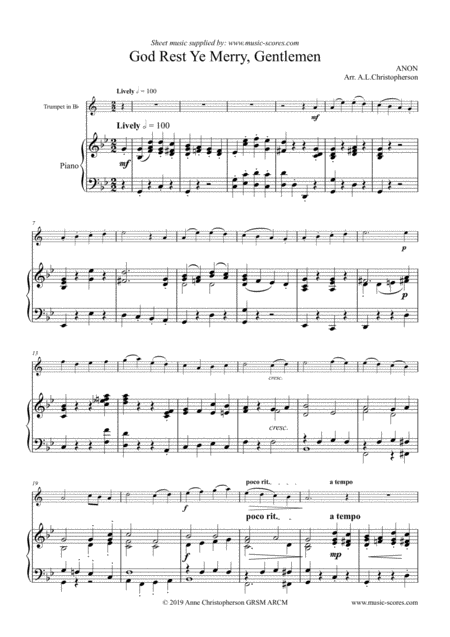 God Rest Ye Merry Gentlemen Trumpet And Piano Sheet Music