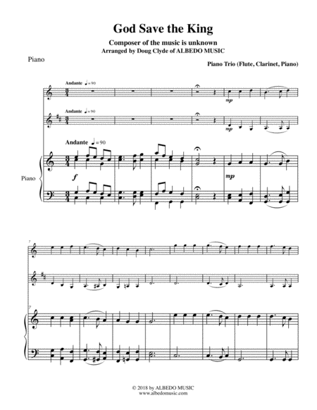 Free Sheet Music God Save The King For Flute Clarinet Piano