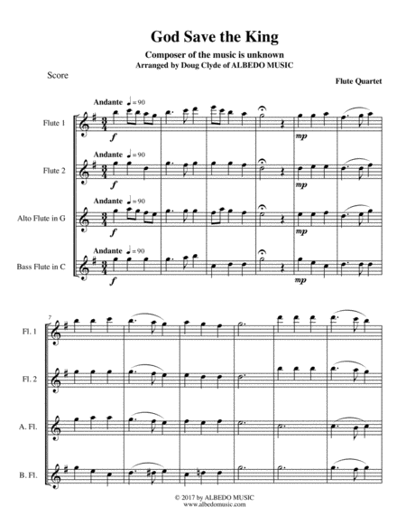 God Save The King For Flute Quartet Sheet Music