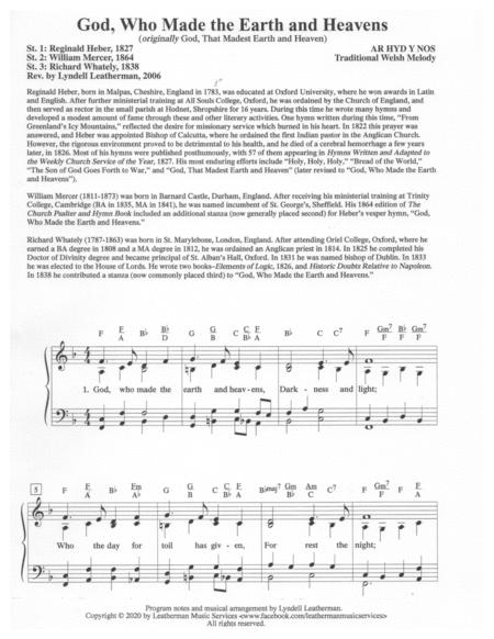 Free Sheet Music God Who Made The Earth And Heavens