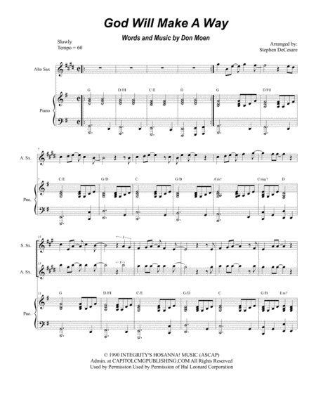 Free Sheet Music God Will Make A Way Duet For Soprano And Alto Saxophone