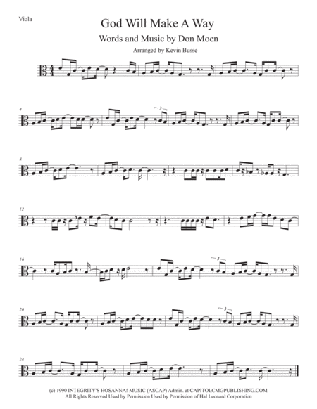 Free Sheet Music God Will Make A Way Easy Key Of C Viola