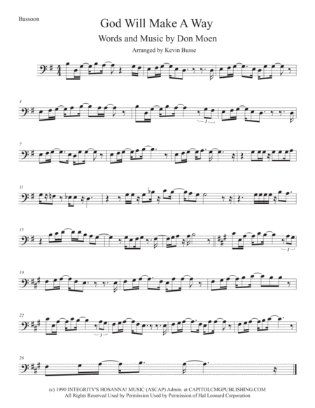 God Will Make A Way Original Key Bassoon Sheet Music