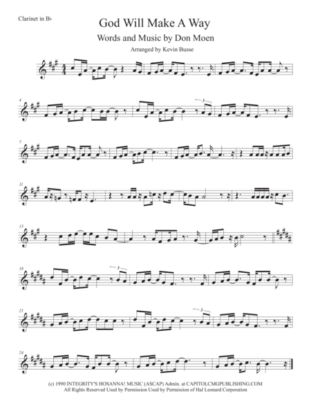 God Will Make A Way Original Key Clarinet Sheet Music