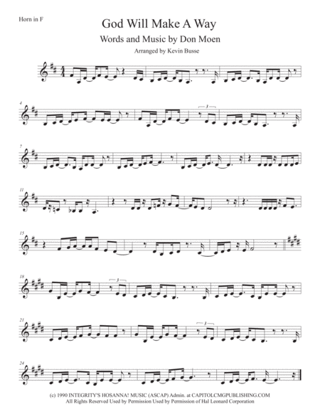 God Will Make A Way Original Key Horn In F Sheet Music