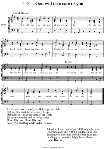 Free Sheet Music God Will Take Care Of You A New Tune To A Wonderful Frances Ridley Havergal Hymn