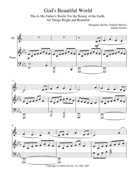 Gods Beautiful World Treble Eb Instrument Solo Sheet Music