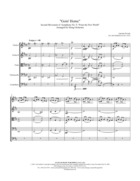 Goin Home 2nd Movement New World Symphony Complete Arranged For String Orchestra Sheet Music