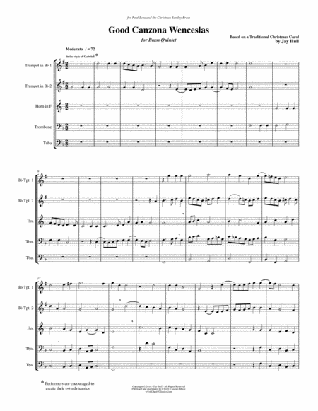 Good Canzona Wenceslas For Brass Quintet In Gabrieli Style Sheet Music