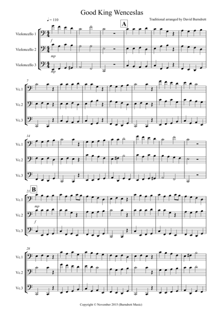 Good King Wenceslas For Cello Trio Sheet Music