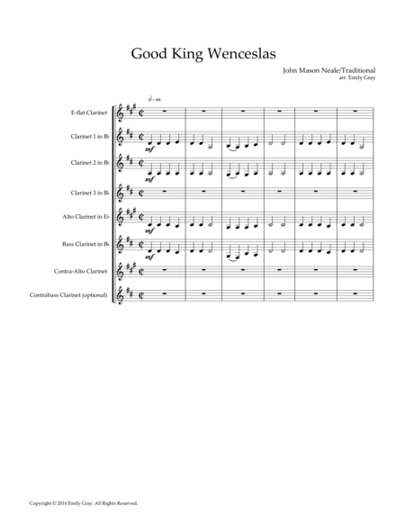 Free Sheet Music Good King Wenceslas For Clarinet Choir