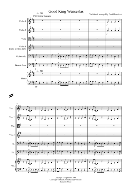 Free Sheet Music Good King Wenceslas Jazzy Style For String Orchestra